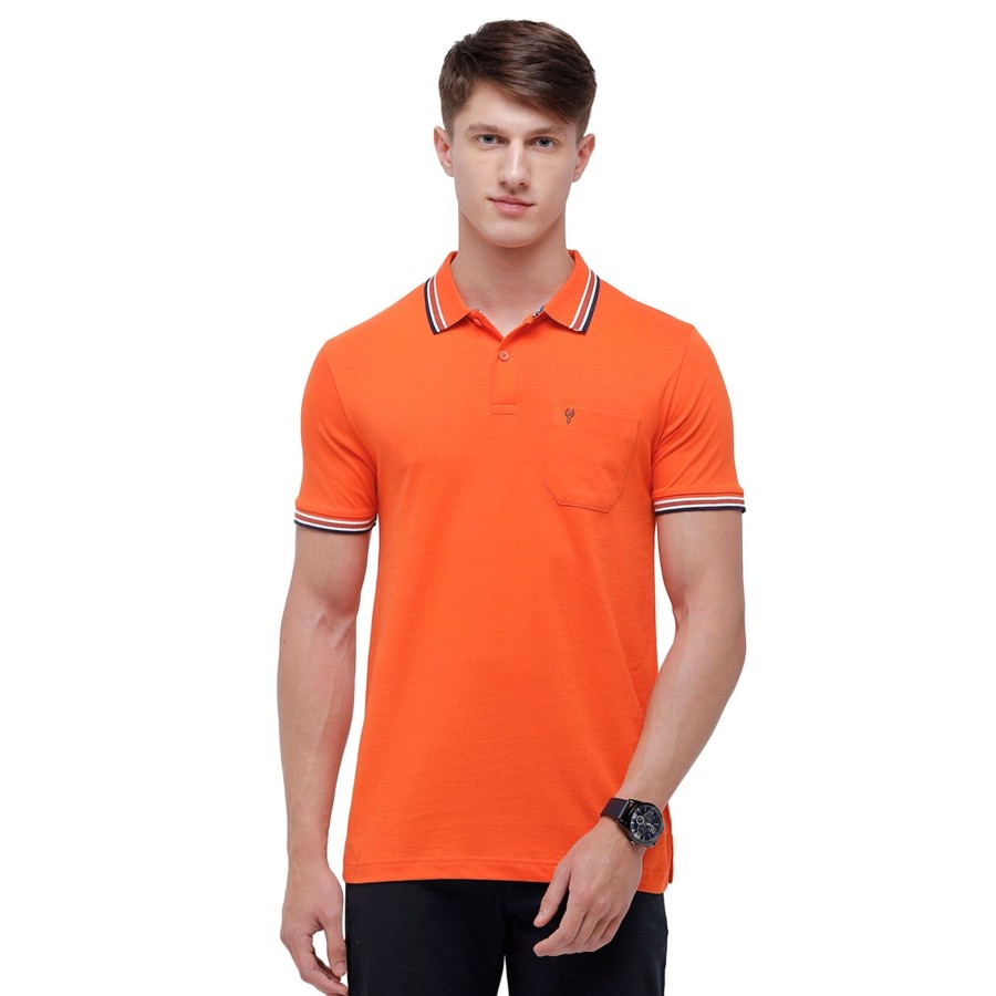 T-Shirts Classic Polo | Classic Polo Men'S Orange Sporty Polo Half Sleeve Slim Fit T-Shirt | Pristo - -Tangerine Tango