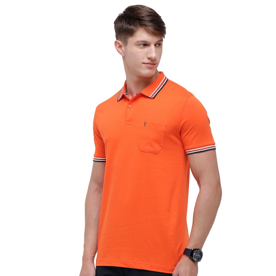 T-Shirts Classic Polo | Classic Polo Men'S Orange Sporty Polo Half Sleeve Slim Fit T-Shirt | Pristo - -Tangerine Tango