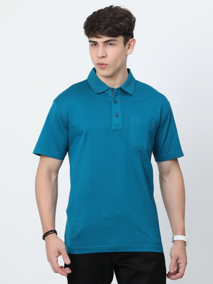 T-Shirts Classic Polo | Classic Polo Mens Cotton Half Sleeves Floral Authentic Fit Polo Neck Blue Color T-Shirt | Rare - 05 A Af P