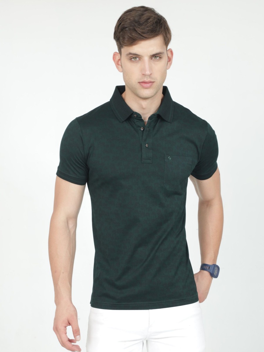 T-Shirts Classic Polo | Classic Polo Mens Cotton Half Sleeves Floral Slim Fit Polo Neck Dark Green Color T-Shirt | Scant - 33 A Sf P