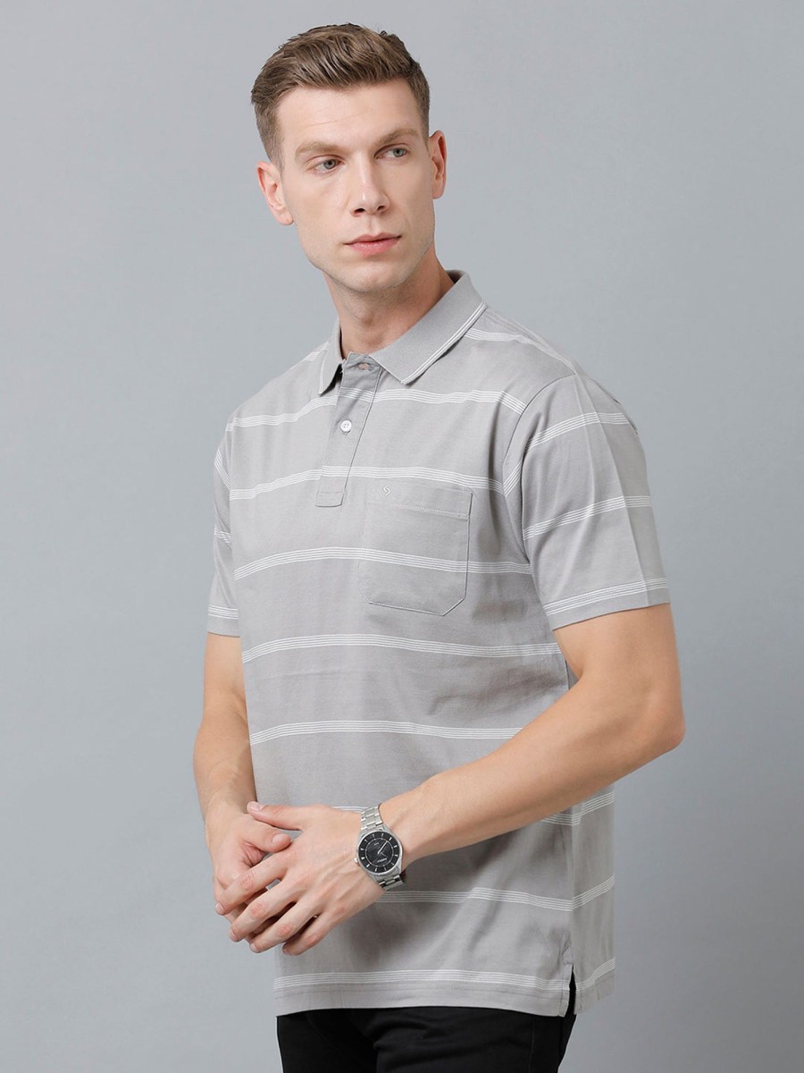 T-Shirts Classic Polo | Classic Polo Men'S Cotton Half Sleeve Striped Authentic Fit Polo Neck Grey Color T-Shirt | Ap - 83 A