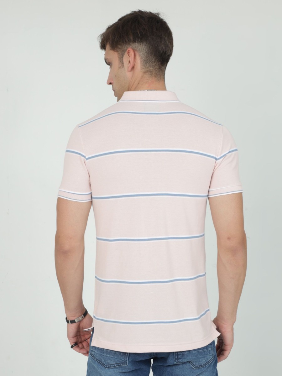 T-Shirts Classic Polo | Classic Polo Mens Casual Lt.Peach Striped Cotton T-Shirt | F-Adore - 106 B Sf P