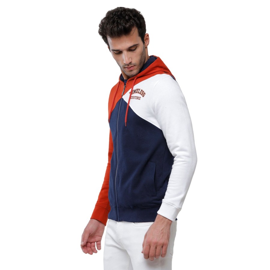 T-Shirts Classic Polo | Classic Polo Men'S Color Block Full Sleeve Red & Navy Hood Sweat Shirt - Cpss - 326 B