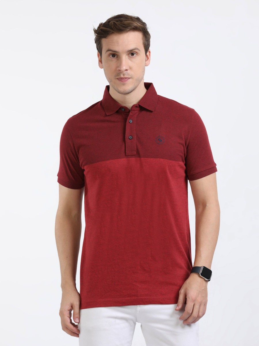 T-Shirts Classic Polo | Classic Polo Mens Cotton Half Sleeves Color Blocked Slim Fit Polo Neck Red Color T-Shirt | Prm - 775 D Sf P