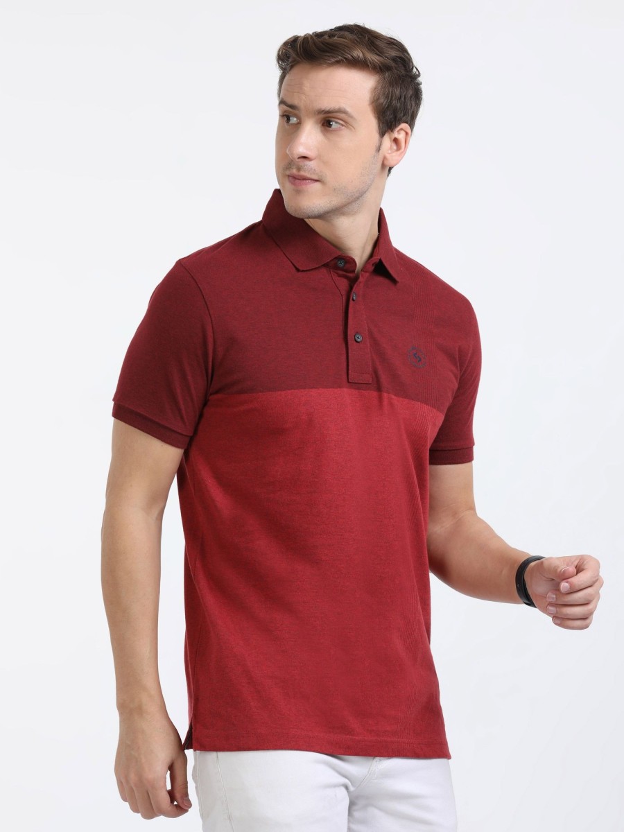 T-Shirts Classic Polo | Classic Polo Mens Cotton Half Sleeves Color Blocked Slim Fit Polo Neck Red Color T-Shirt | Prm - 775 D Sf P