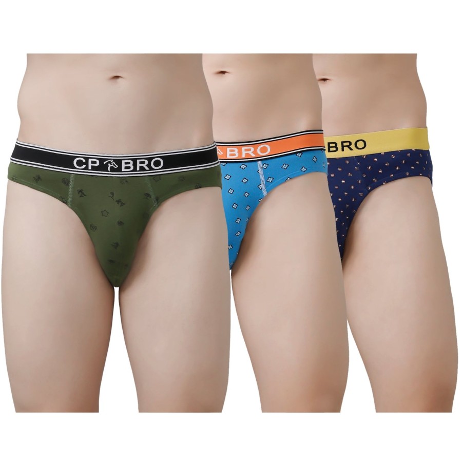 Innerwear CP BRO | Cp Bro Men'S Printed Briefs With Exposed Waistband Value Pack - Multicolor (Pack Of 3)