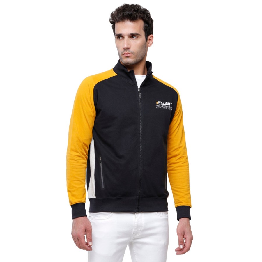 T-Shirts Classic Polo | Classic Polo Men'S Color Block Full Sleeve Black & Yellow High Neck Sweat Shirt - Cpss - 325B