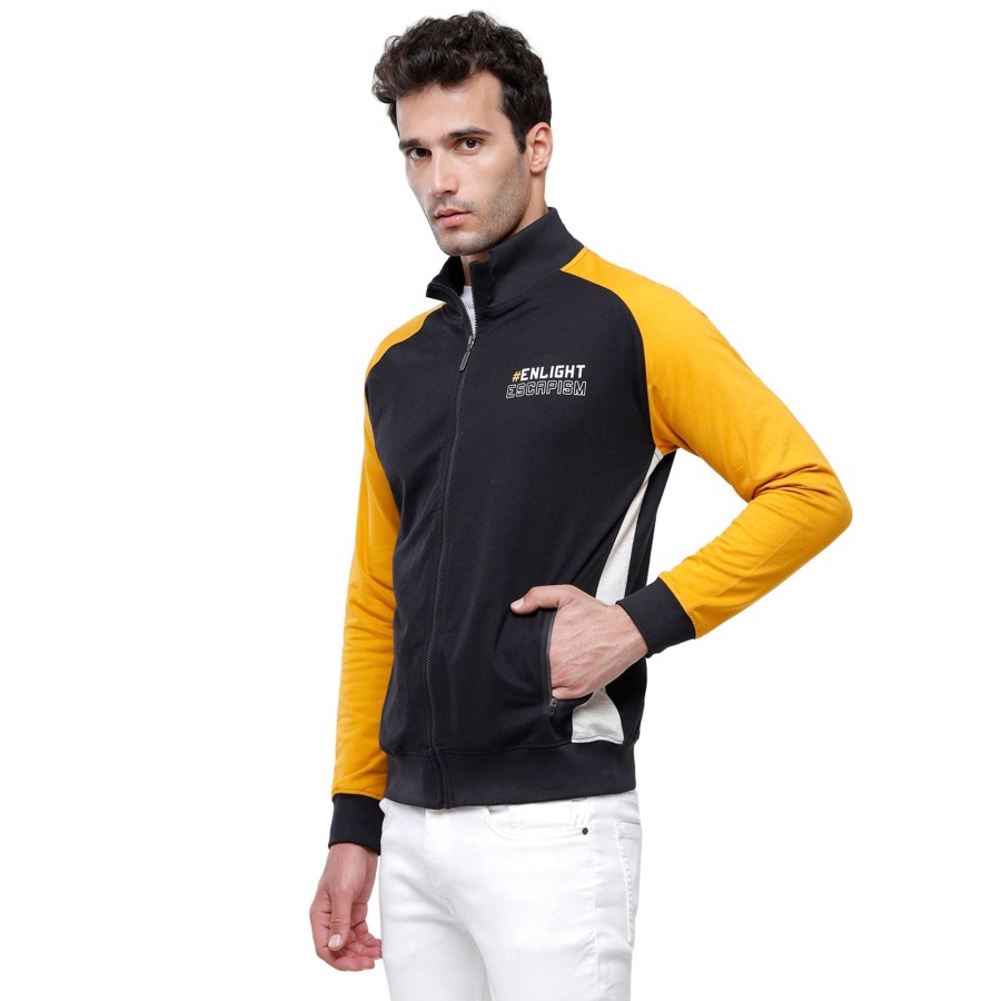 T-Shirts Classic Polo | Classic Polo Men'S Color Block Full Sleeve Black & Yellow High Neck Sweat Shirt - Cpss - 325B