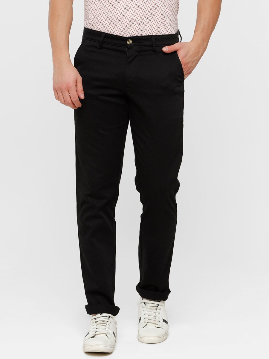 Trousers Classic Polo | Classic Polo Mens Solid Slim Fit Black Trousers - Eros Black