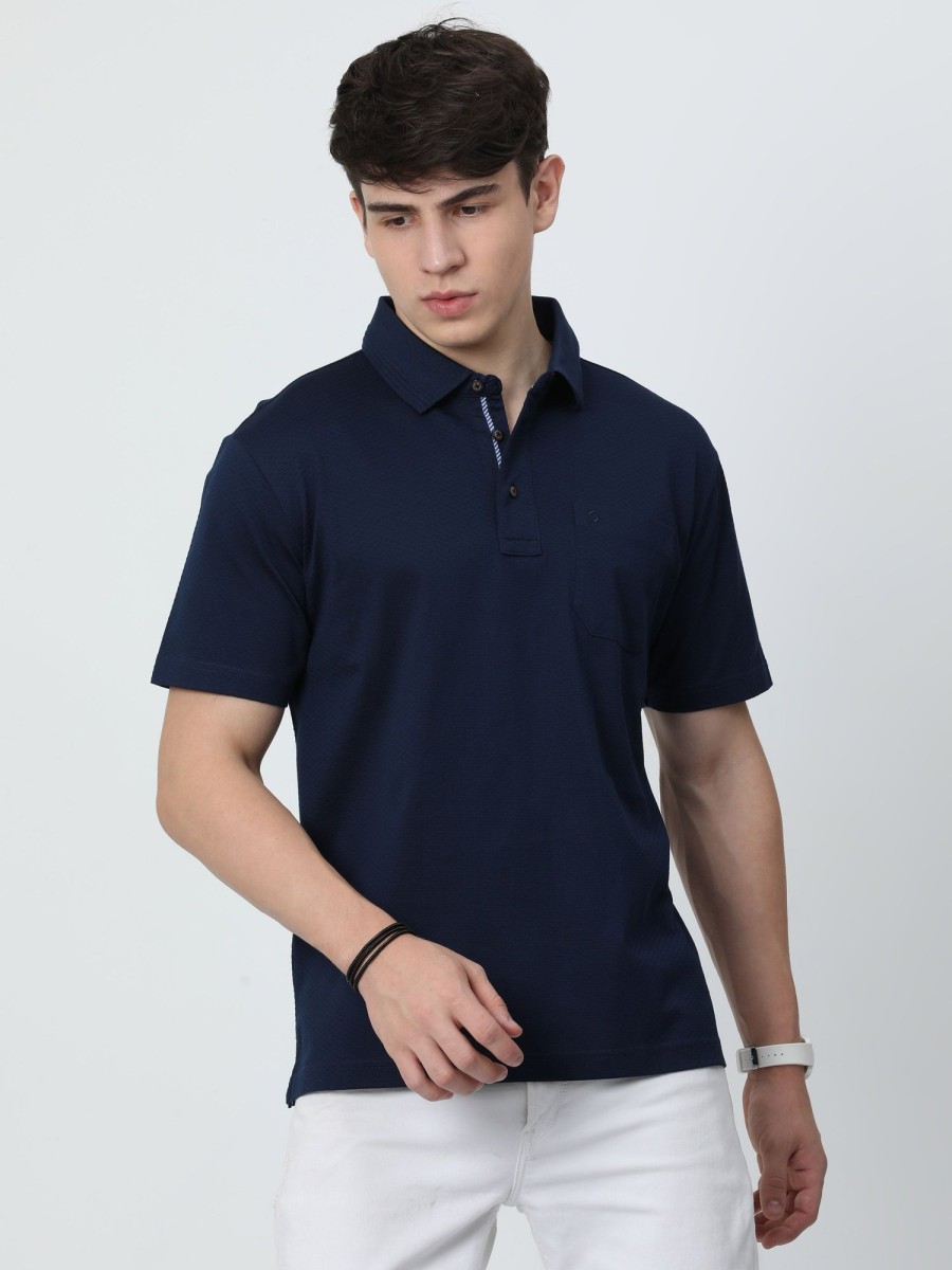 T-Shirts Classic Polo | Classic Polo Mens Cotton Half Sleeves Printed Authentic Fit Polo Neck Navy Color T-Shirt | Rare - 04 B Af P