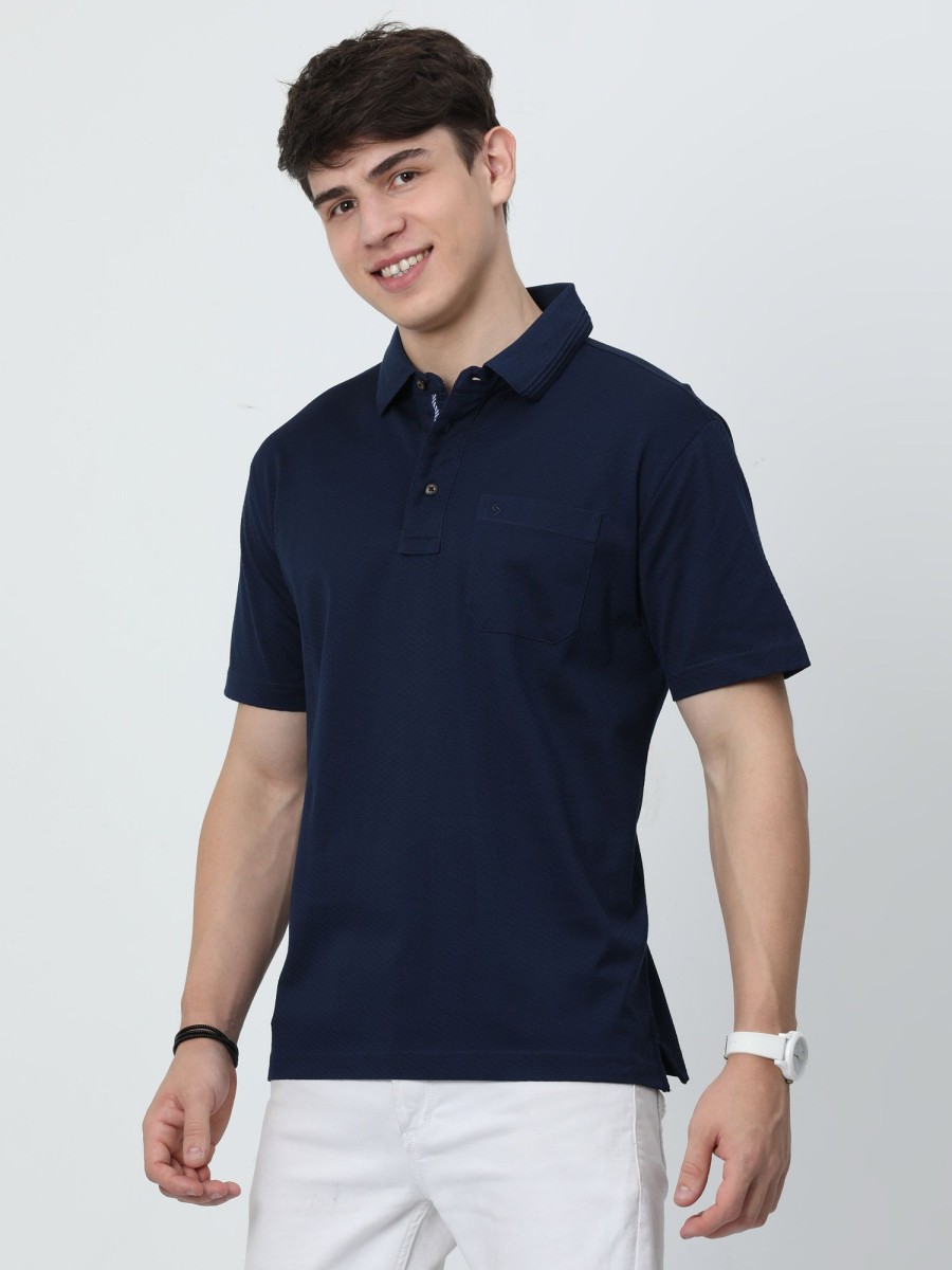 T-Shirts Classic Polo | Classic Polo Mens Cotton Half Sleeves Printed Authentic Fit Polo Neck Navy Color T-Shirt | Rare - 04 B Af P