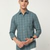 Shirts Classic Polo | Classic Polo Men'S Cotton Full Sleeve Checked Slim Fit Polo Neck Grey Color Woven Shirt | So1-96 C