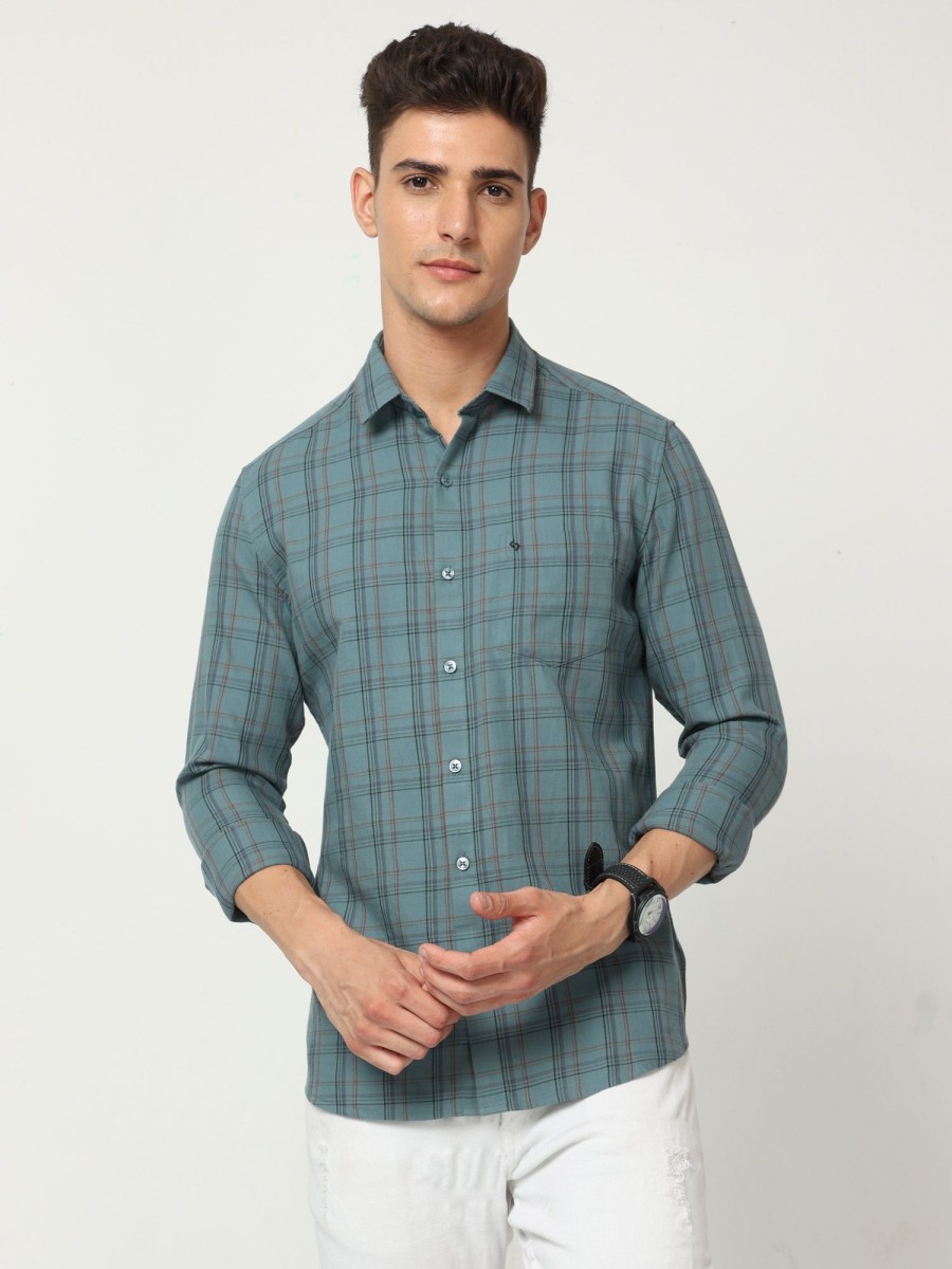 Shirts Classic Polo | Classic Polo Men'S Cotton Full Sleeve Checked Slim Fit Polo Neck Grey Color Woven Shirt | So1-96 C