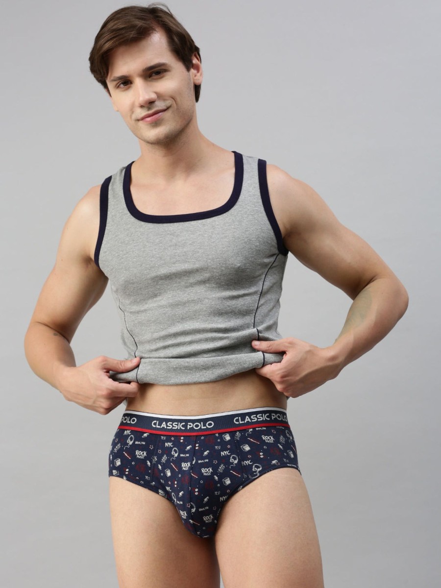 Innerwear Classic Polo | Classic Polo Men'S Modal Printed Brief | Scarce - Blue