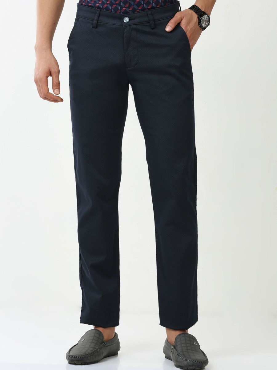 Trousers Classic Polo | Classic Polo Mens Cotton Printed Chiesel Fit Navy Blue Color Trouser | Tbo2-25 B-Nvy-Cf-Ly