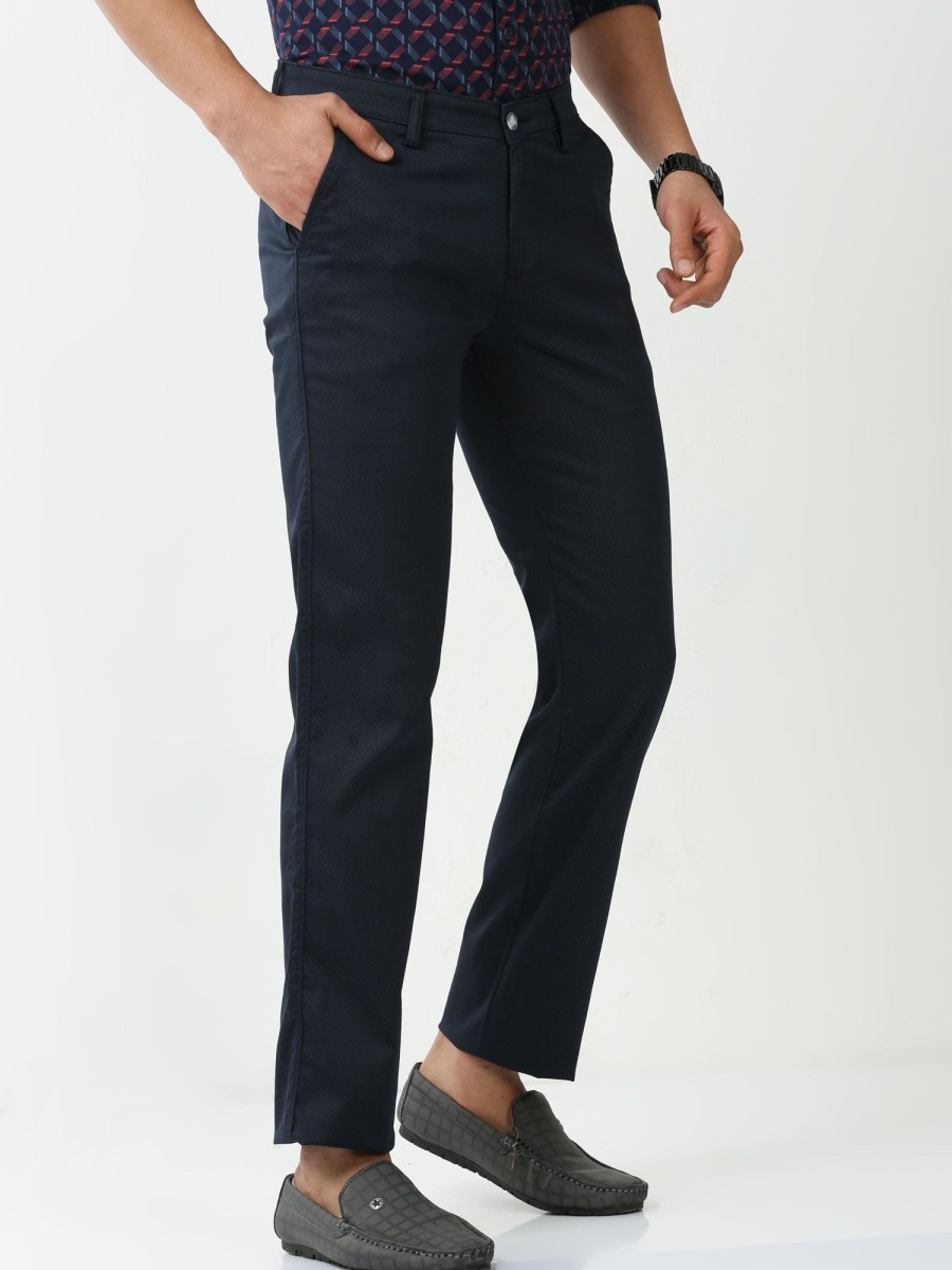 Trousers Classic Polo | Classic Polo Mens Cotton Printed Chiesel Fit Navy Blue Color Trouser | Tbo2-25 B-Nvy-Cf-Ly