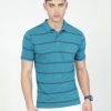 T-Shirts Classic Polo | Classic Polo Mens Casual Teal Melange Striped Cotton T-Shirt | F-Avon - 115 B Af P