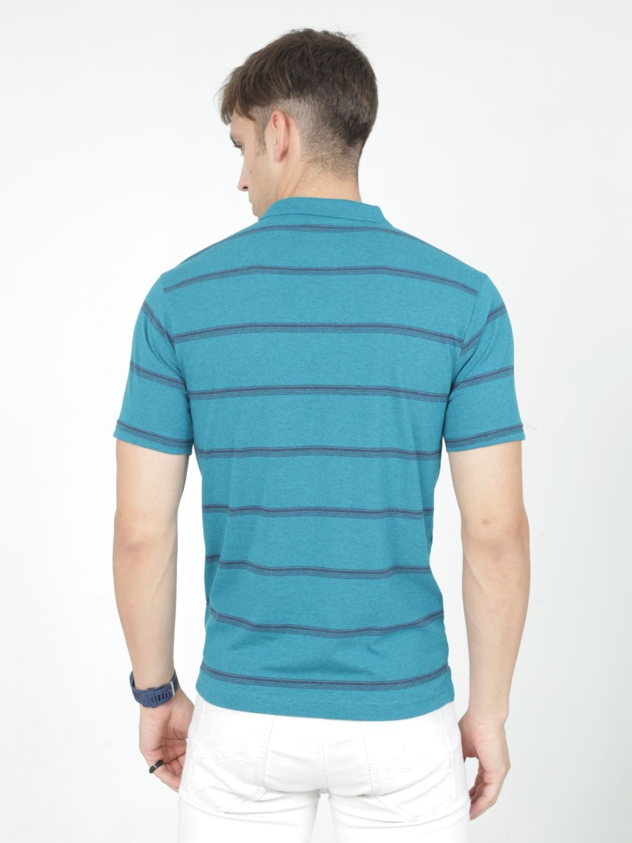 T-Shirts Classic Polo | Classic Polo Mens Casual Teal Melange Striped Cotton T-Shirt | F-Avon - 115 B Af P