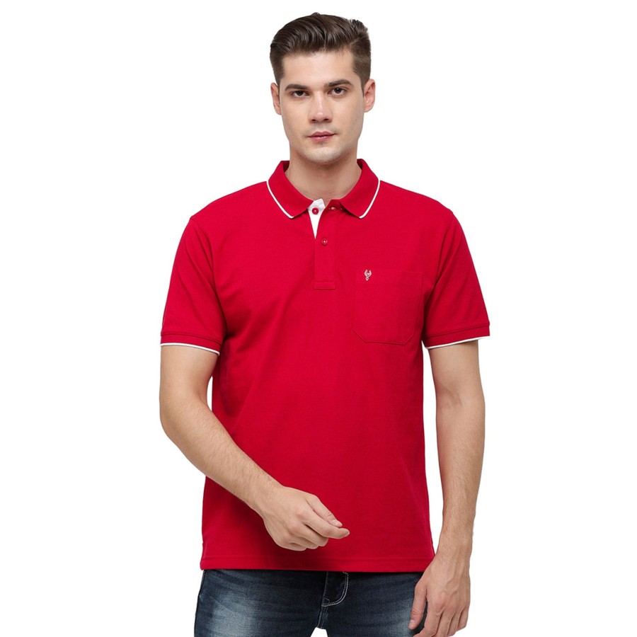 T-Shirts Classic Polo | Classic Polo Men'S Smart Double Pique Polo Half Sleeve Authentic Fit T-Shirt | Nova - Red