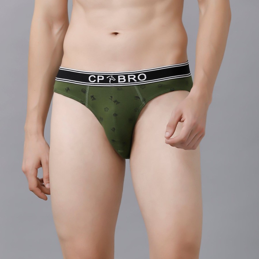 Innerwear CP BRO | Cp Bro Men'S Printed Briefs With Exposed Waistband - Green Print