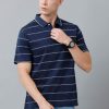 T-Shirts Classic Polo | Classic Polo Men'S Cotton Half Sleeve Striped Authentic Fit Polo Neck Dark Blue Color T-Shirt | Ap - 85 B