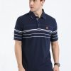 T-Shirts Classic Polo | Classic Polo Mens Cotton Half Sleeves Striped Slim Fit Polo Neck Navy Blue Color T-Shirt | Vta - 245 B Sf P