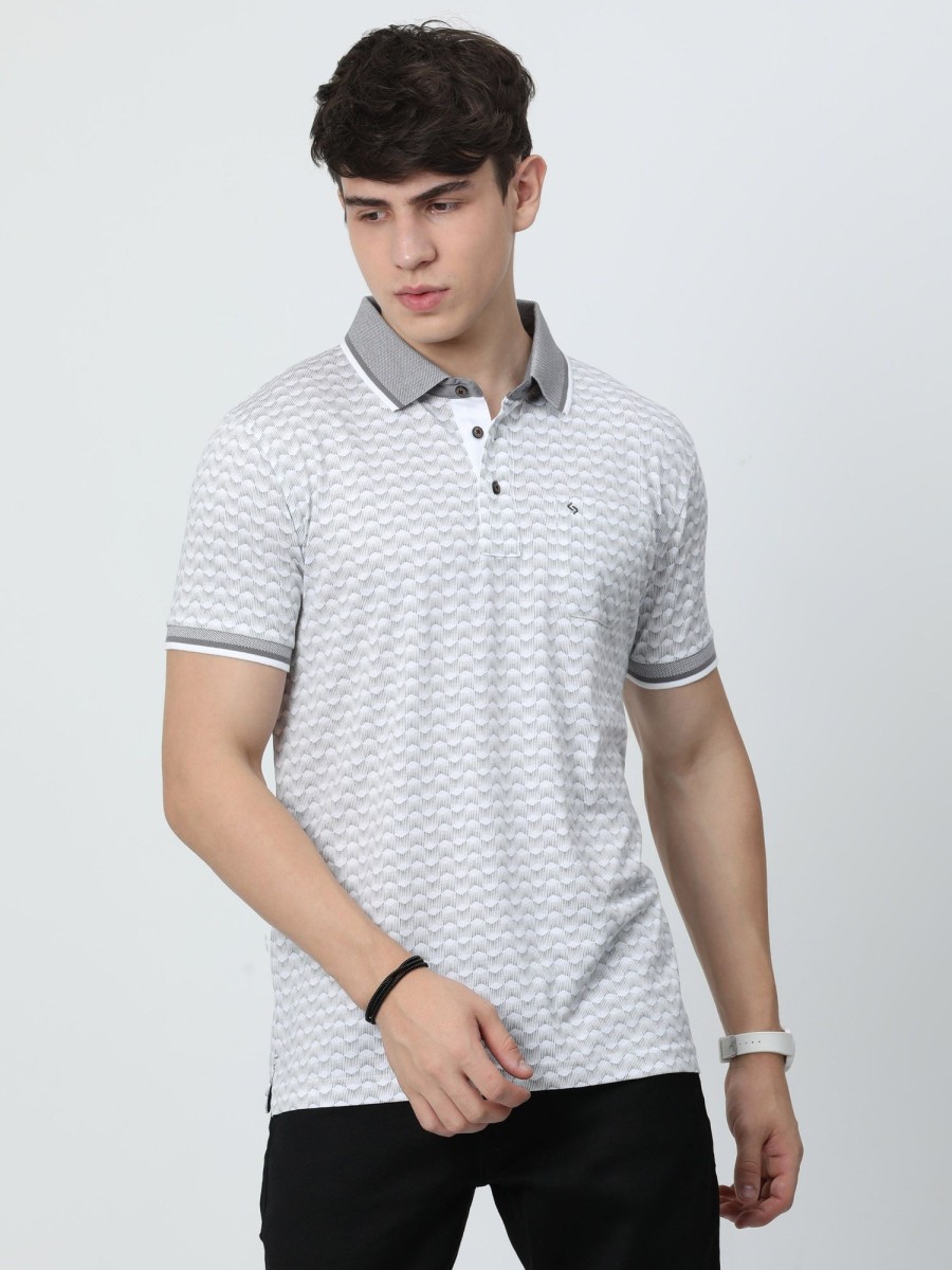 T-Shirts Classic Polo | Classic Polo Mens Cotton Half Sleeves Floral Slim Fit Polo Neck Grey Color T-Shirt | Scant - 28 B Sf P