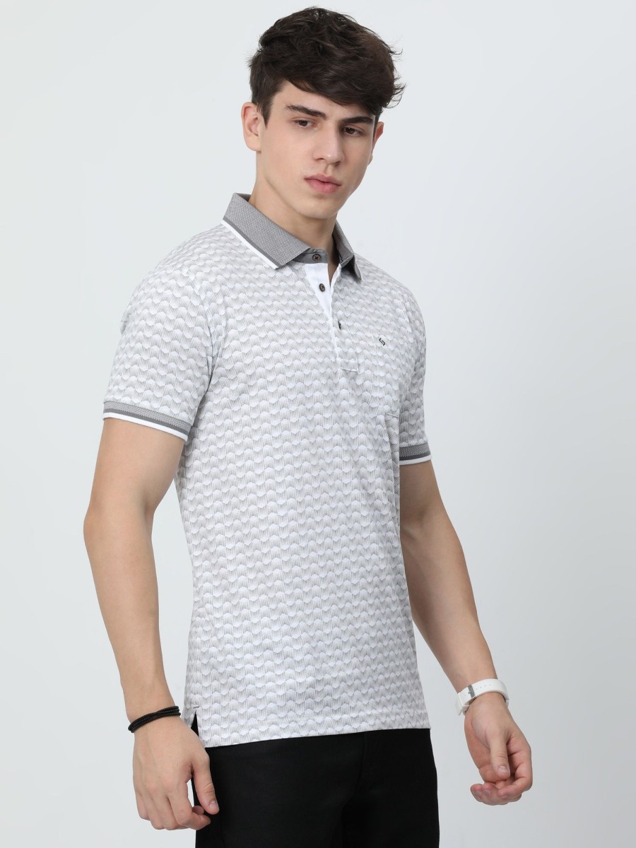 T-Shirts Classic Polo | Classic Polo Mens Cotton Half Sleeves Floral Slim Fit Polo Neck Grey Color T-Shirt | Scant - 28 B Sf P