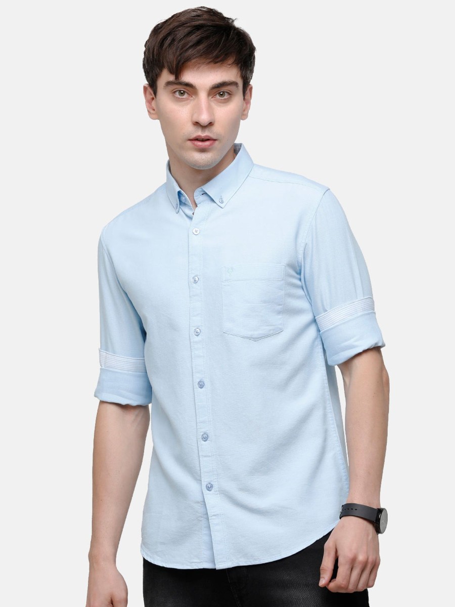 Shirts Classic Polo | Classic Polo Men'S Cotton Light Blue Solid Full Sleeve Shirt - Enzo-Light Blue-Fs