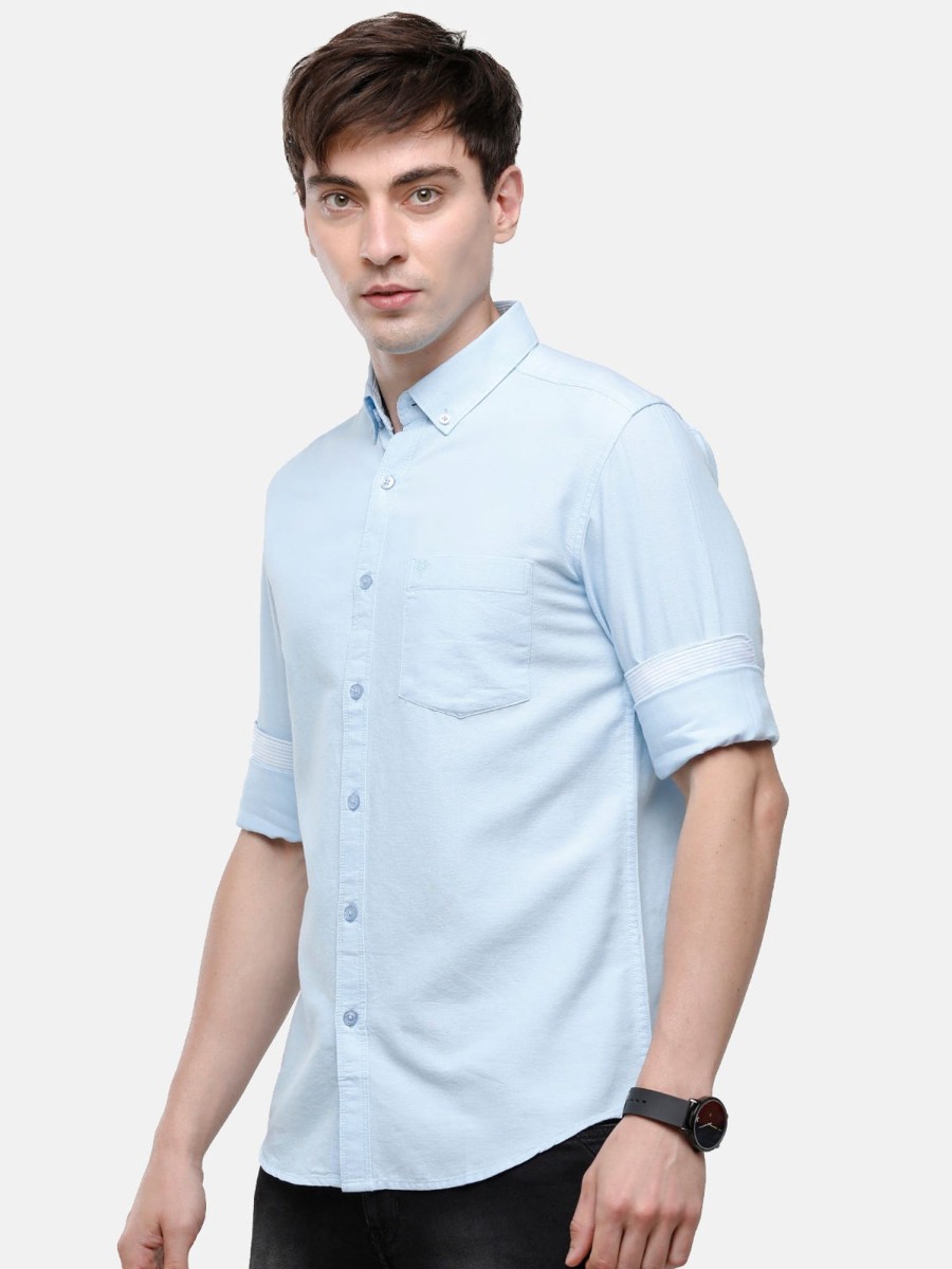 Shirts Classic Polo | Classic Polo Men'S Cotton Light Blue Solid Full Sleeve Shirt - Enzo-Light Blue-Fs