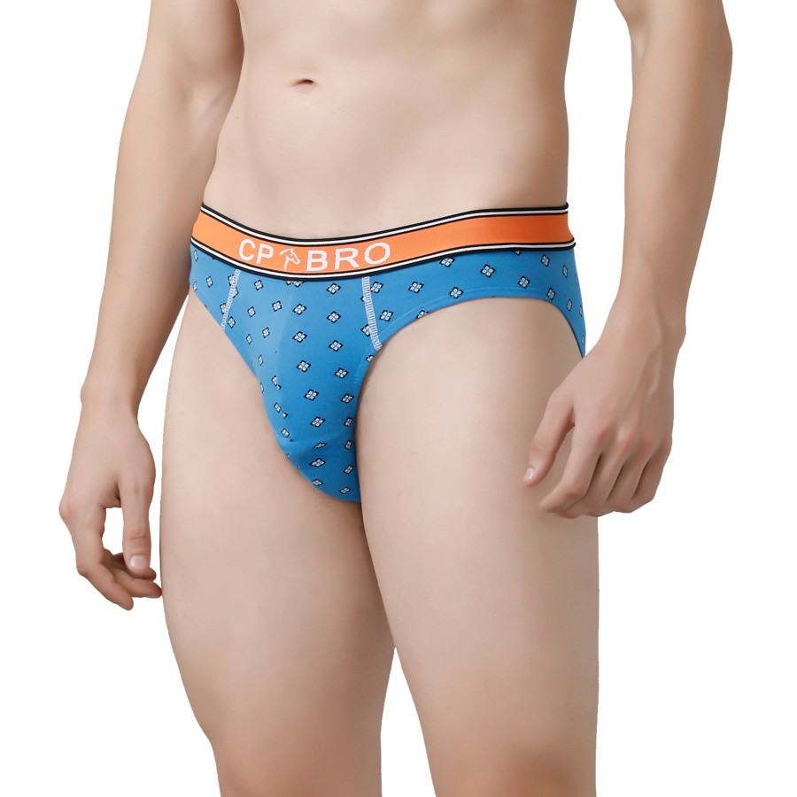 Innerwear CP BRO | Cp Bro Men'S Printed Briefs With Exposed Waistband Value Pack - Blue & Blue Leaf (Pack Of 2)