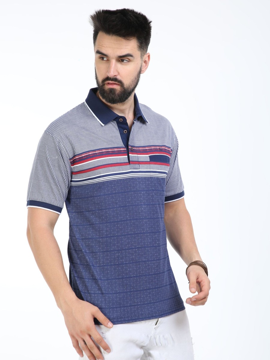 T-Shirts Classic Polo | Classic Polo Mens Pure Cotton Half Sleeves Striped Authentic Fit Polo Neck Navy Blue Color T-Shirt | Carve Polo - 21 A Af P