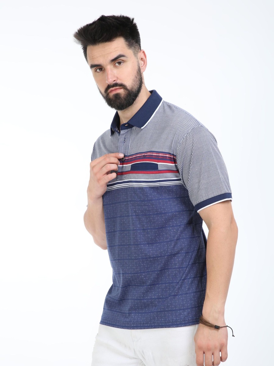 T-Shirts Classic Polo | Classic Polo Mens Pure Cotton Half Sleeves Striped Authentic Fit Polo Neck Navy Blue Color T-Shirt | Carve Polo - 21 A Af P