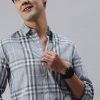 Shirts CP BRO | Cp Bro Men'S Cotton Full Sleeve Checked Slim Fit Polo Neck Grey Color Woven Shirt | Sbo1-28 A