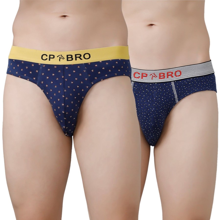 Innerwear CP BRO | Cp Bro Men'S Printed Briefs With Exposed Waistband Value Pack - Navy & Navy Dot (Pack Of 2)