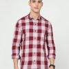 Shirts Classic Polo | Classic Polo Mens Cotton Full Sleeve Checked Slim Fit Polo Neck Maroon Color Woven Shirt | So1-156 A-Fs-Chk