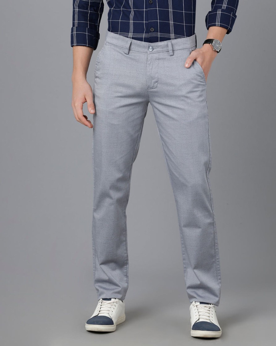 Trousers CP BRO | Cp Bro Men'S Cotton Solid Slim Fit Light Grey Color Trouser | Tbn2-21 A