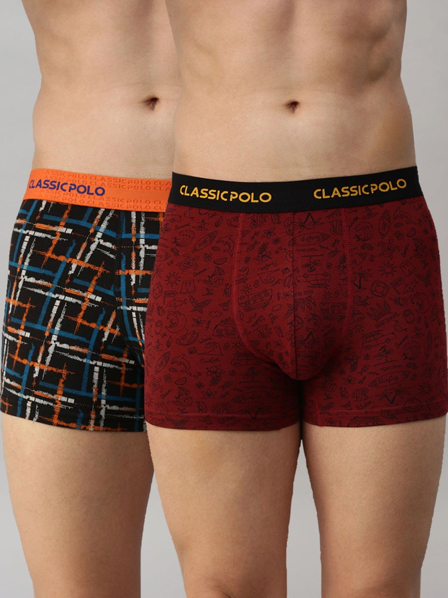 Innerwear Classic Polo | Classic Polo Men'S Modal Printed Trunks | Glance - Black & Red (Pack Of 2)