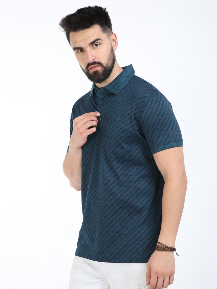 T-Shirts Classic Polo | Classic Polo Mens Cotton Half Sleeves Striped Slim Fit Polo Neck Blue Color T-Shirt | Scant - 34 A Sf P