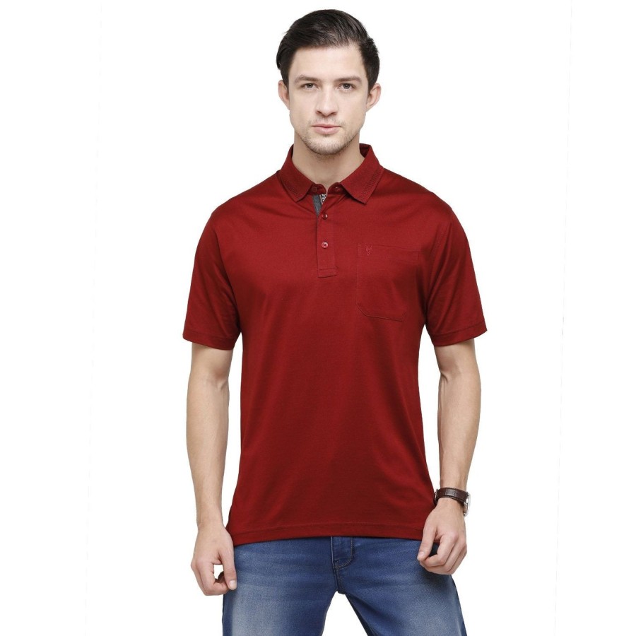 T-Shirts Classic Polo | Classic Polo Men'S Solid Polo Neck Authentic Fit 100% Cotton T-Shirt | Sedos - Syrah