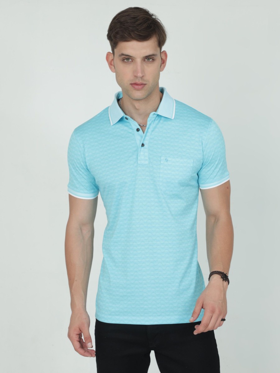 T-Shirts Classic Polo | Classic Polo Mens Cotton Half Sleeves Floral Slim Fit Polo Neck Aqua Color T-Shirt | Scant - 28 A Sf P