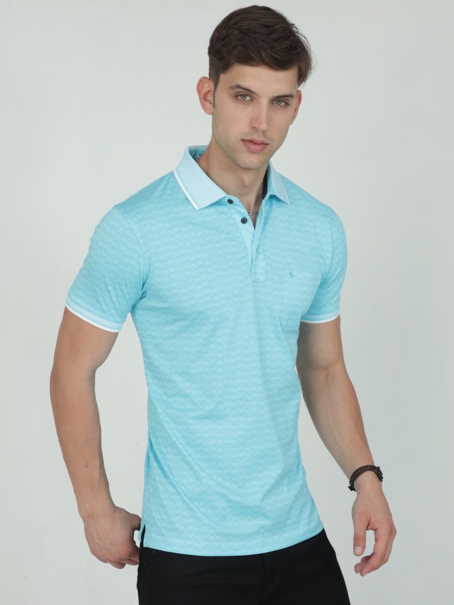 T-Shirts Classic Polo | Classic Polo Mens Cotton Half Sleeves Floral Slim Fit Polo Neck Aqua Color T-Shirt | Scant - 28 A Sf P