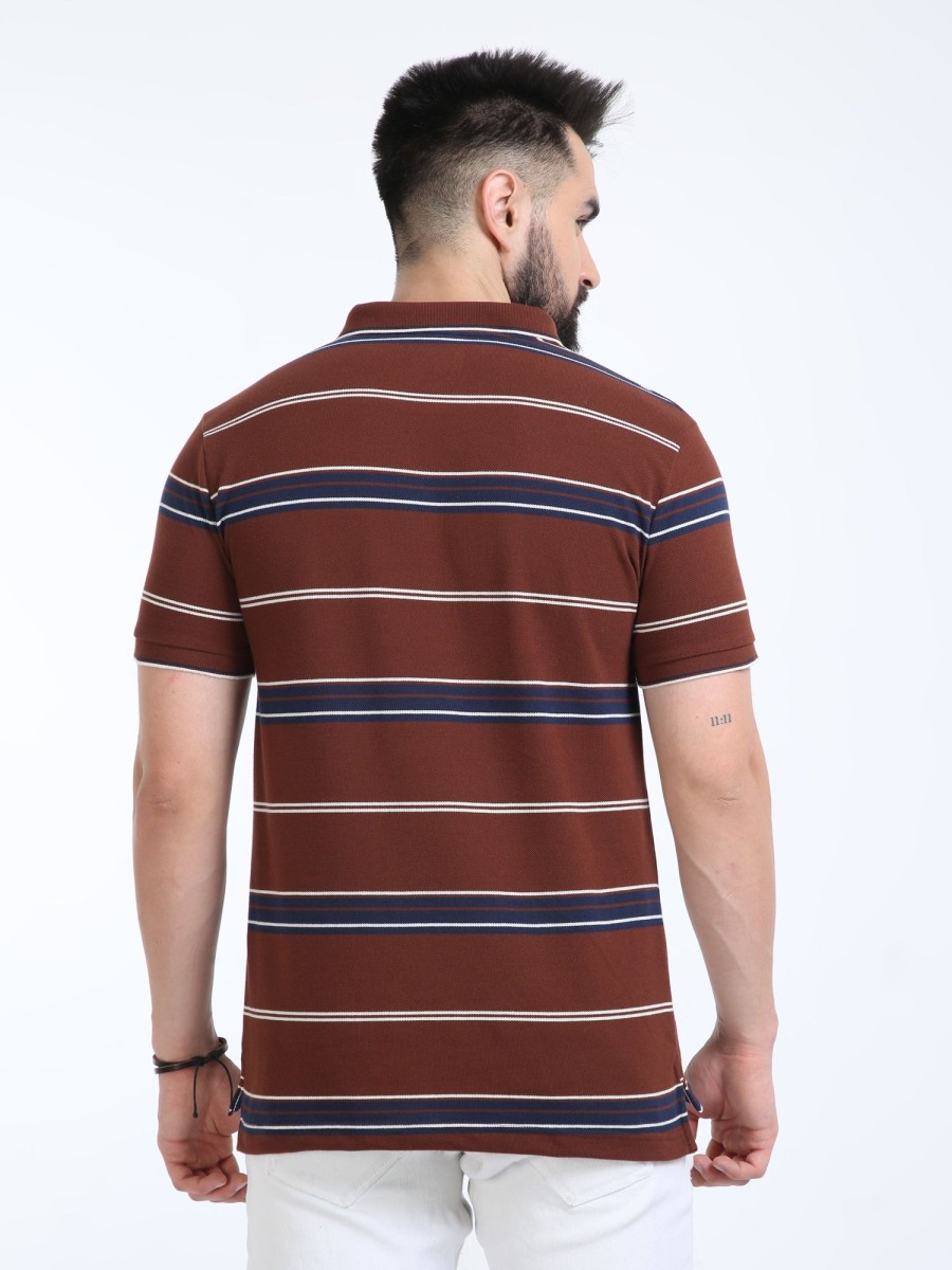 T-Shirts Classic Polo | Classic Polo Mens Casual Burgundy Striped Cotton T-Shirt | F-Adore - 109 B Sf P