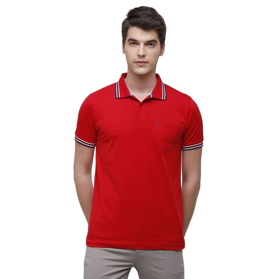 T-Shirts Classic Polo | Classic Polo Men'S Red Sporty Polo Half Sleeve Slim Fit T-Shirt - Pristo True Red