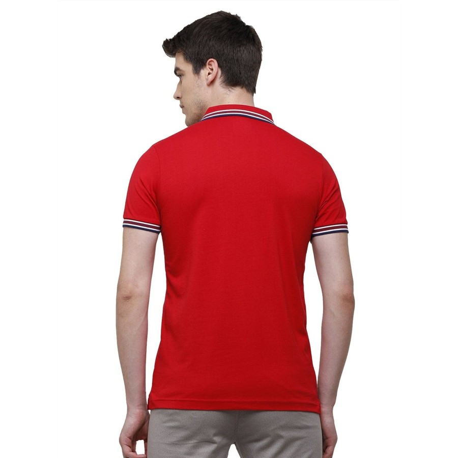 T-Shirts Classic Polo | Classic Polo Men'S Red Sporty Polo Half Sleeve Slim Fit T-Shirt - Pristo True Red