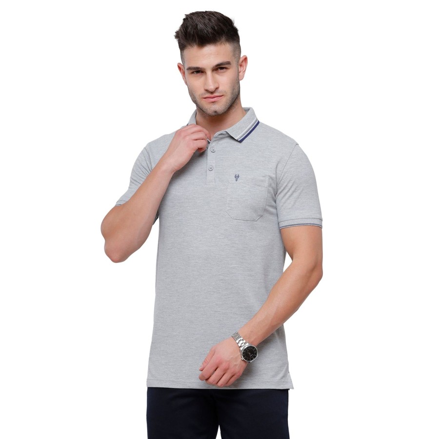 T-Shirts Classic Polo | Classic Polo Men'S Grey Melange Polo Half Sleeve Slim Fit T-Shirt | Toza-Light Grey Mel