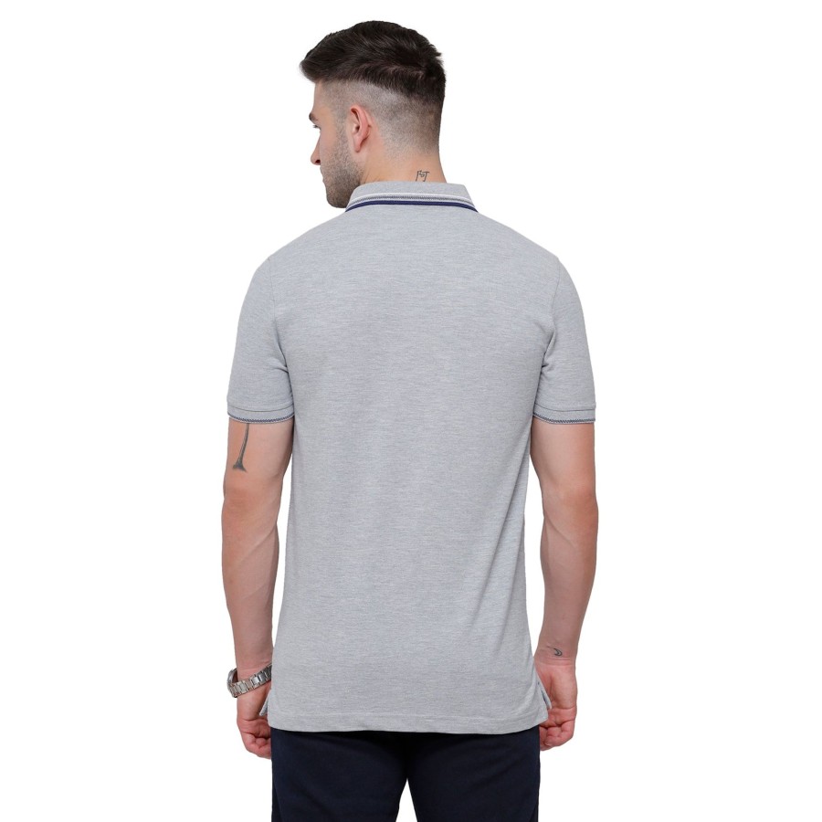 T-Shirts Classic Polo | Classic Polo Men'S Grey Melange Polo Half Sleeve Slim Fit T-Shirt | Toza-Light Grey Mel