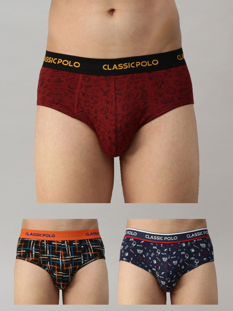 Innerwear Classic Polo | Classic Polo Men'S Modal Printed Briefs | Scarce - Multicolor (Pack Of 3)