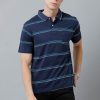 T-Shirts Classic Polo | Classic Polo Men'S Cotton Half Sleeve Striped Authentic Fit Polo Neck Navy Color T-Shirt | Ap - 90 B