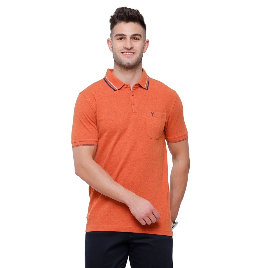 T-Shirts Classic Polo | Classic Polo Men'S Orange Melange Polo Half Sleeve Slim Fit T-Shirt | Toza-Orange Mel